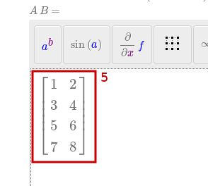 Image of equation editor including the new 4 by 2 matrix