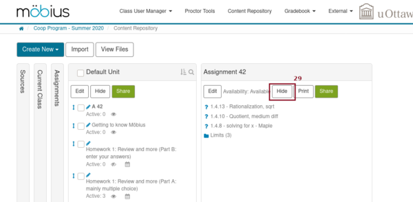 Screenshot of Content Repository with the newly created assignment