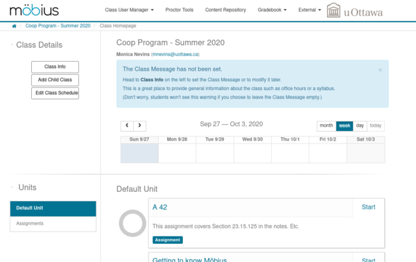 Screenshot of the home page where we can see the new
       assignment in the list of existing assignments