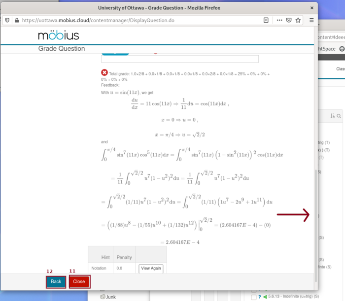 Screenshot of the popup window with the detailed solution of the question