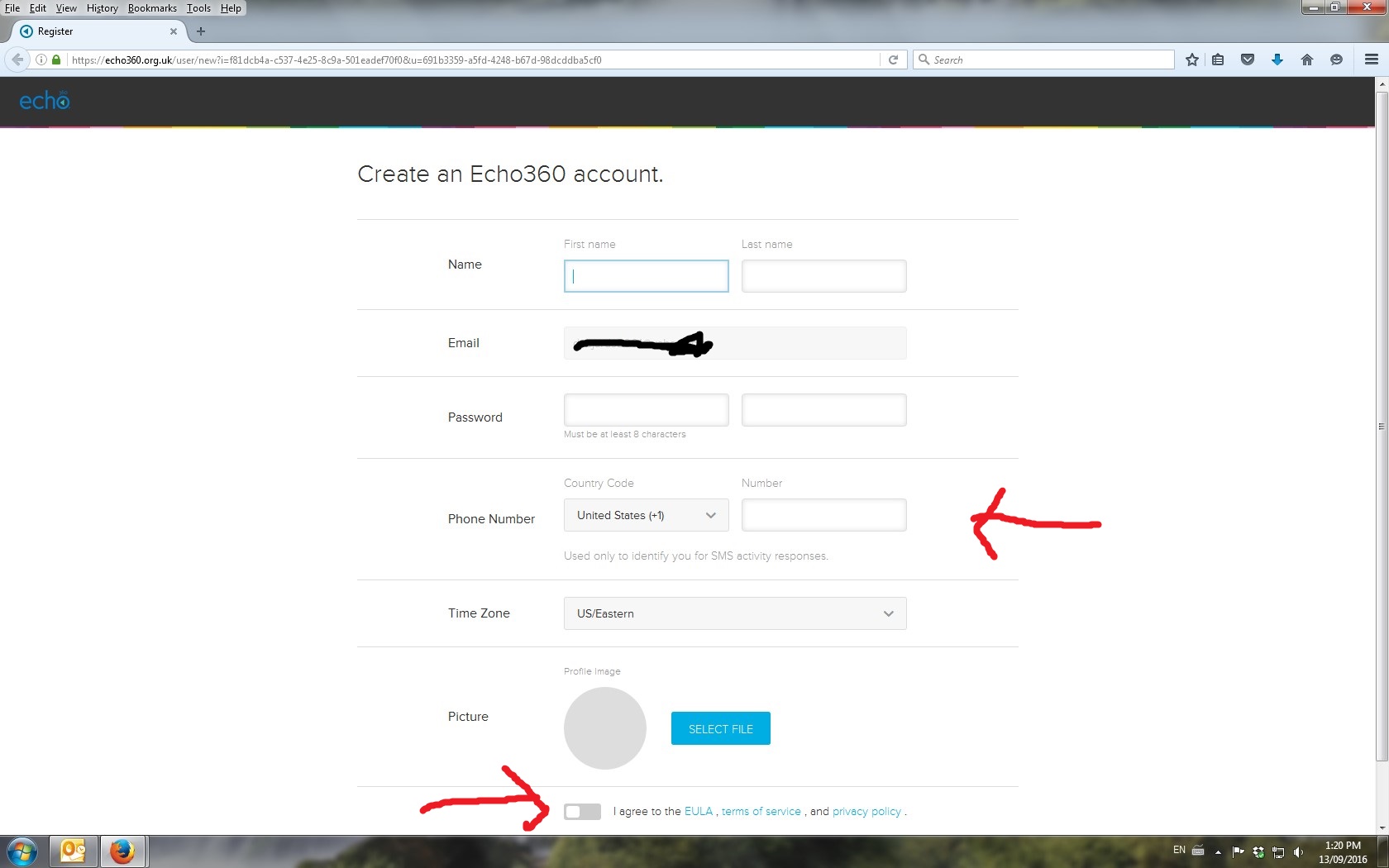 picture of create account screen